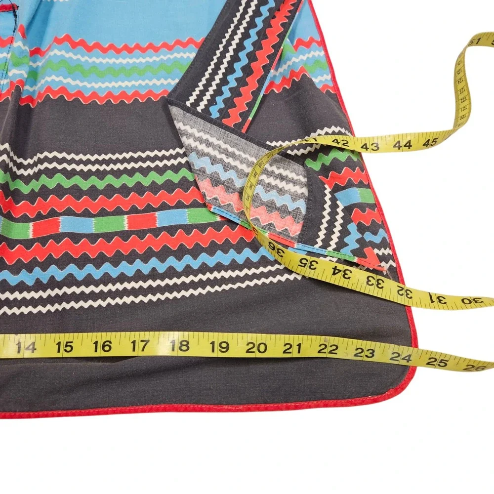 Vintage‎ Half Apron Black Blue Novelty Zig Zag Stripe Pocket Kitchen Baking Trad